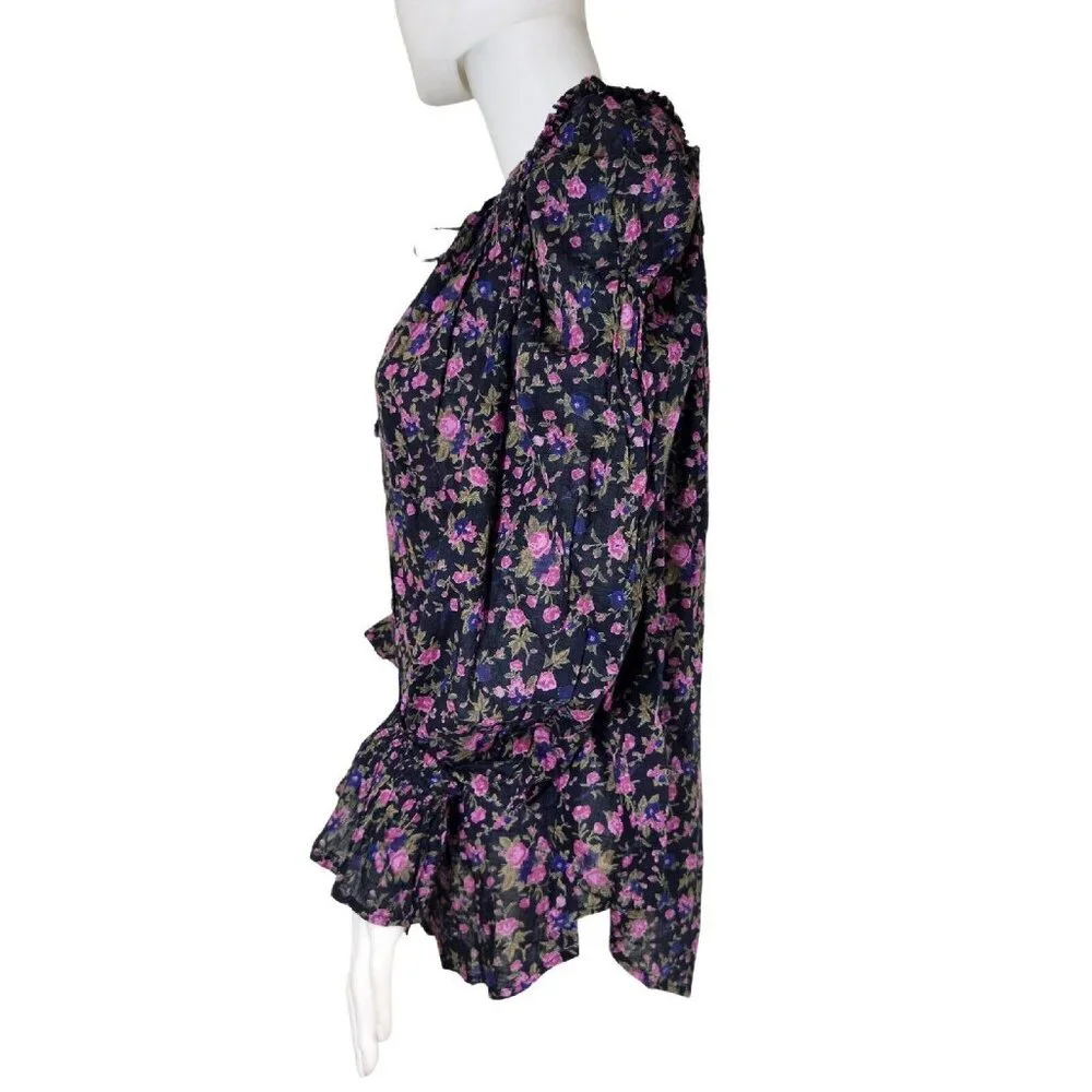 Free People womens Blouse Size S Meant To Be Smocked Floral Black Combo (20)